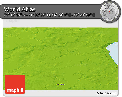 Physical 3D Map of the Area around 71° 22' 52" N, 74° 52' 30" E