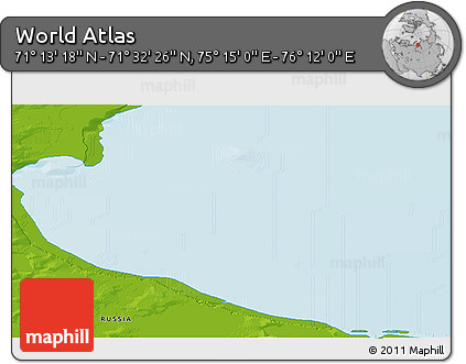 Physical 3D Map of the Area around 71° 22' 52" N, 75° 43' 29" E