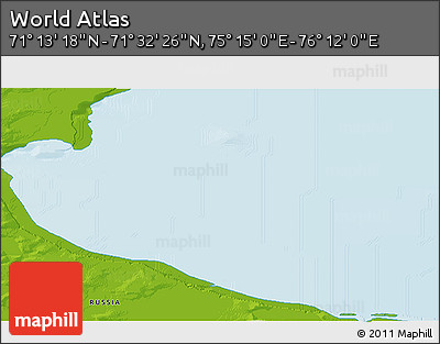Physical 3D Map of the Area around 71° 22' 52" N, 75° 43' 29" E