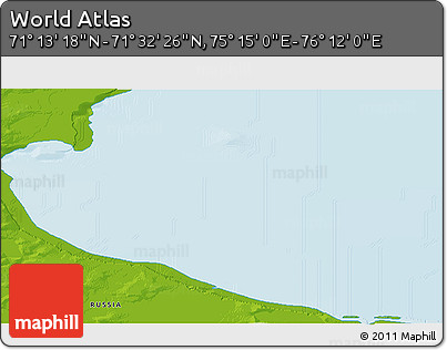 Physical 3D Map of the Area around 71° 22' 52" N, 75° 43' 29" E