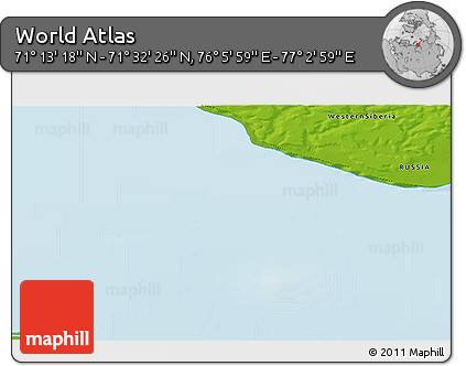 Physical 3D Map of the Area around 71° 22' 52" N, 76° 34' 29" E