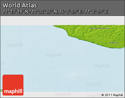 Physical 3D Map of the Area around 71° 22' 52" N, 76° 34' 29" E