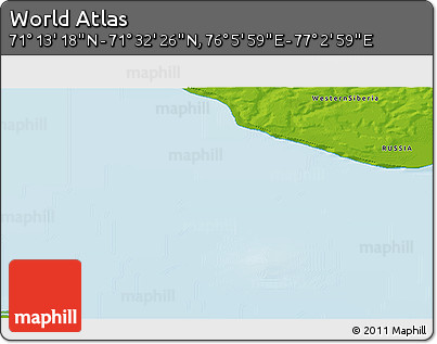 Physical 3D Map of the Area around 71° 22' 52" N, 76° 34' 29" E