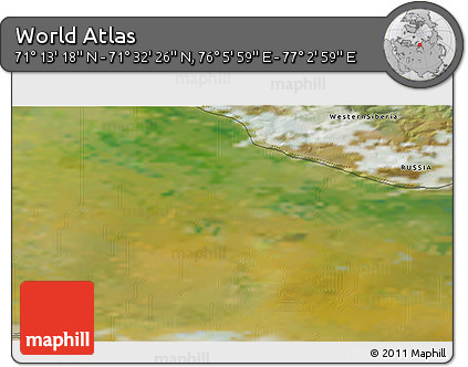 Satellite 3D Map of the Area around 71° 22' 52" N, 76° 34' 29" E