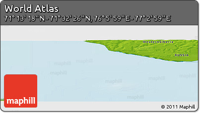 Physical Panoramic Map of the Area around 71° 22' 52" N, 76° 34' 29" E