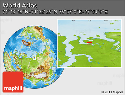 Physical Location Map of the Area around 71° 22' 52" N, 77° 25' 30" E