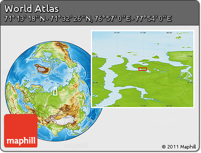 Physical Location Map of the Area around 71° 22' 52" N, 77° 25' 30" E