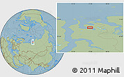 Savanna Style Location Map of the area around 71° 22' 52" N, 77° 25' 30" E, hill shading