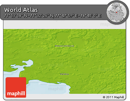 Physical 3D Map of the Area around 71° 22' 52" N, 78° 16' 30" E