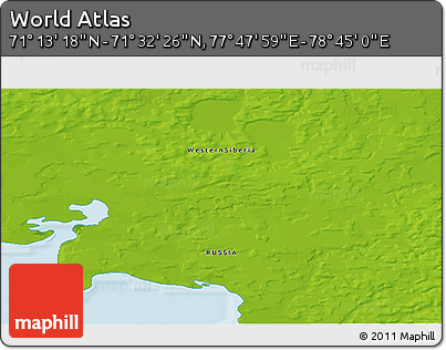Physical 3D Map of the Area around 71° 22' 52" N, 78° 16' 30" E