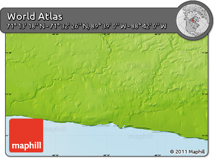 Physical Map of the Area around 71° 22' 52" N, 89° 10' 30" W