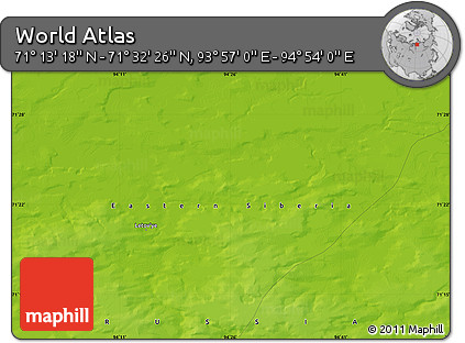 Physical Map of the Area around 71° 22' 52" N, 94° 25' 30" E