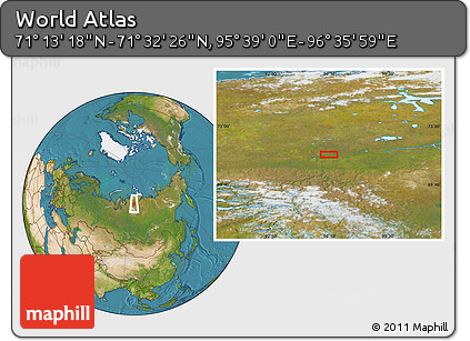 Satellite Location Map of the Area around 71° 22' 52" N, 96° 7' 30" E