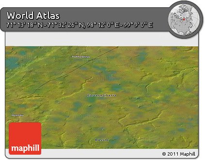 Satellite 3D Map of the Area around 71° 22' 52" N, 98° 40' 30" E