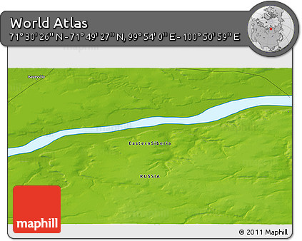 Physical 3D Map of the Area around 71° 39' 56" N, 100° 22' 30" E
