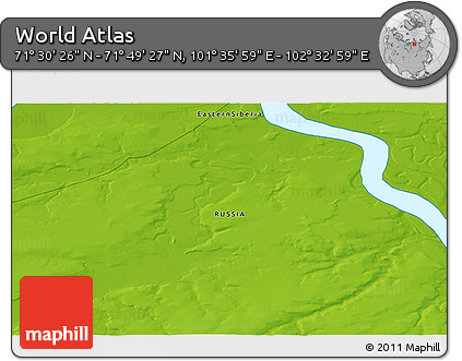 Physical 3D Map of the Area around 71° 39' 56" N, 102° 4' 29" E