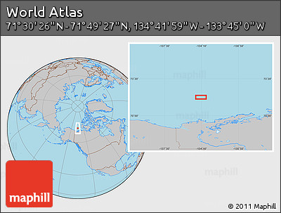 Gray Location Map of the Area around 71° 39' 56" N, 134° 13' 29" W