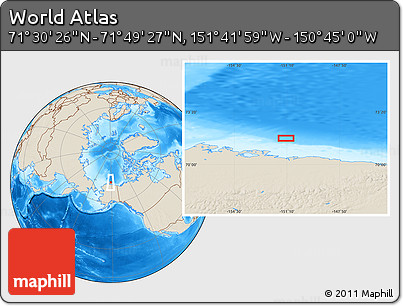 Shaded Relief Location Map of the Area around 71° 39' 56" N, 151° 13' 29" W