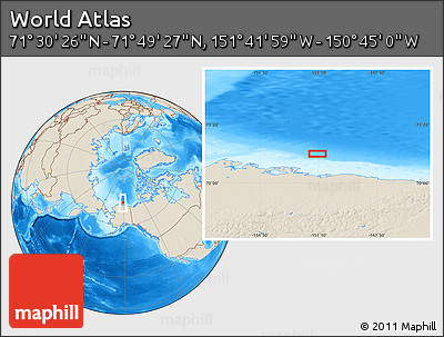 Shaded Relief Location Map of the Area around 71° 39' 56" N, 151° 13' 29" W