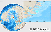 Shaded Relief Location Map of the area around 71° 39' 56" N, 21° 10' 29" W
