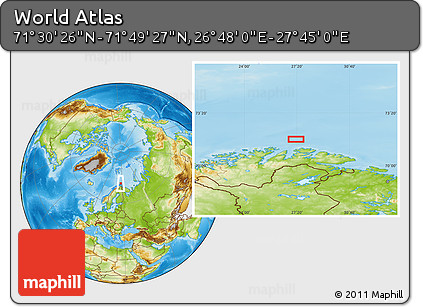 Physical Location Map of the Area around 71° 39' 56" N, 27° 16' 29" E