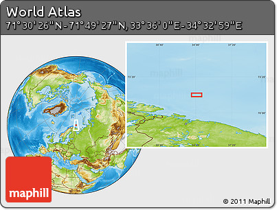 Physical Location Map of the Area around 71° 39' 56" N, 34° 4' 30" E