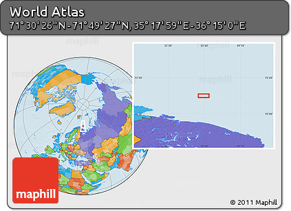 Political Location Map of the Area around 71° 39' 56" N, 35° 46' 29" E