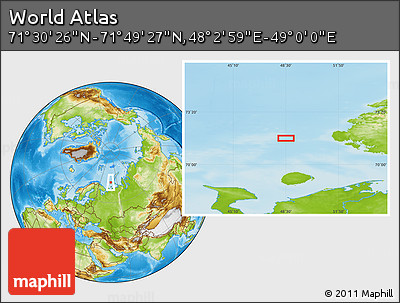 Physical Location Map of the Area around 71° 39' 56" N, 48° 31' 29" E