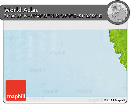 Physical 3D Map of the Area around 71° 39' 56" N, 51° 4' 30" E