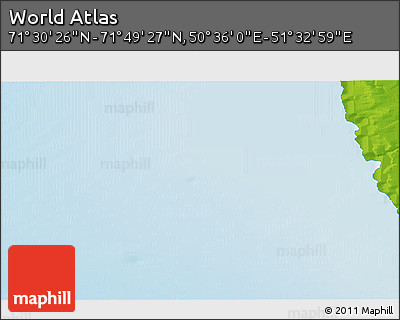 Physical 3D Map of the Area around 71° 39' 56" N, 51° 4' 30" E