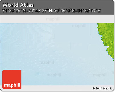 Physical 3D Map of the Area around 71° 39' 56" N, 51° 4' 30" E