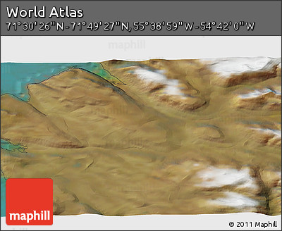 Satellite 3D Map of the Area around 71° 39' 56" N, 55° 10' 29" W