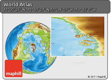Physical Location Map of the Area around 71° 39' 56" N, 55° 10' 29" W