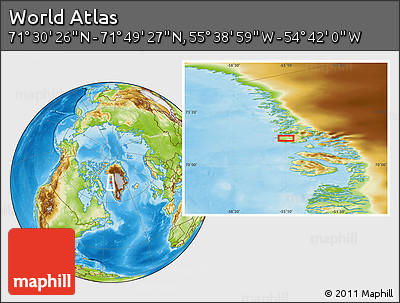 Physical Location Map of the Area around 71° 39' 56" N, 55° 10' 29" W