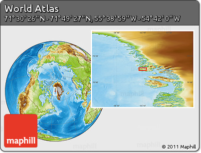 Physical Location Map of the Area around 71° 39' 56" N, 55° 10' 29" W