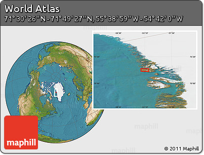 Satellite Location Map of the Area around 71° 39' 56" N, 55° 10' 29" W