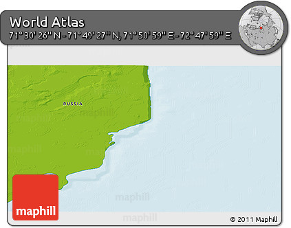 Physical 3D Map of the Area around 71° 39' 56" N, 72° 19' 29" E