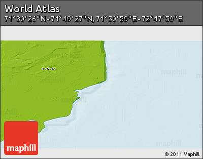 Physical 3D Map of the Area around 71° 39' 56" N, 72° 19' 29" E