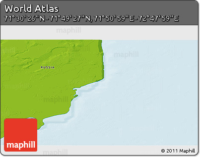 Physical 3D Map of the Area around 71° 39' 56" N, 72° 19' 29" E
