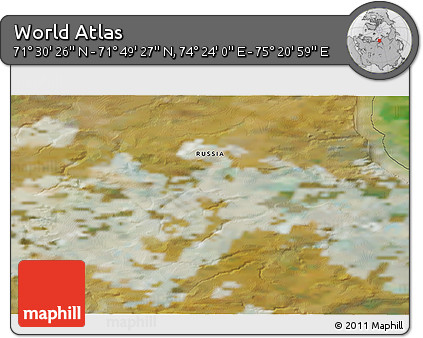 Satellite 3D Map of the Area around 71° 39' 56" N, 74° 52' 30" E