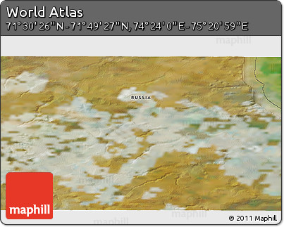 Satellite 3D Map of the Area around 71° 39' 56" N, 74° 52' 30" E