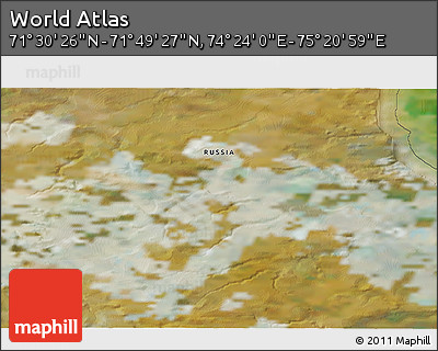 Satellite 3D Map of the Area around 71° 39' 56" N, 74° 52' 30" E