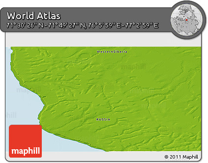Physical 3D Map of the Area around 71° 39' 56" N, 76° 34' 29" E