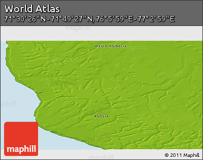 Physical 3D Map of the Area around 71° 39' 56" N, 76° 34' 29" E