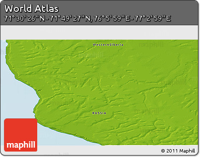 Physical 3D Map of the Area around 71° 39' 56" N, 76° 34' 29" E