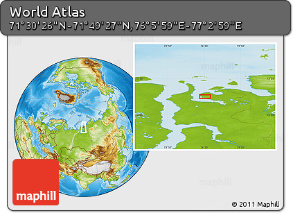 Physical Location Map of the Area around 71° 39' 56" N, 76° 34' 29" E