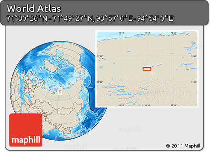 Shaded Relief Location Map of the Area around 71° 39' 56" N, 94° 25' 30" E