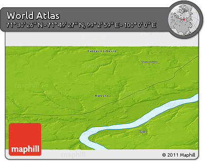 Physical 3D Map of the Area around 71° 39' 56" N, 99° 31' 30" E