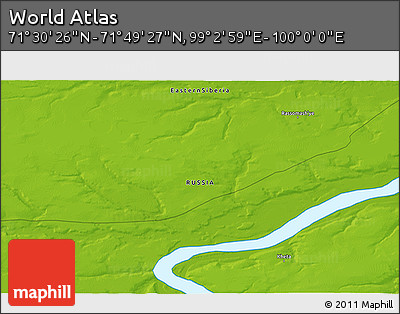Physical 3D Map of the Area around 71° 39' 56" N, 99° 31' 30" E