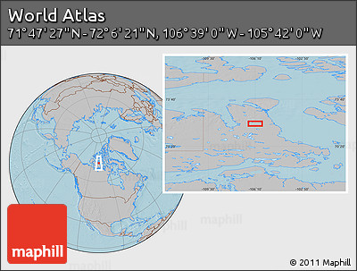 Gray Location Map of the Area around 71° 56' 54" N, 106° 10' 30" W, hill shading